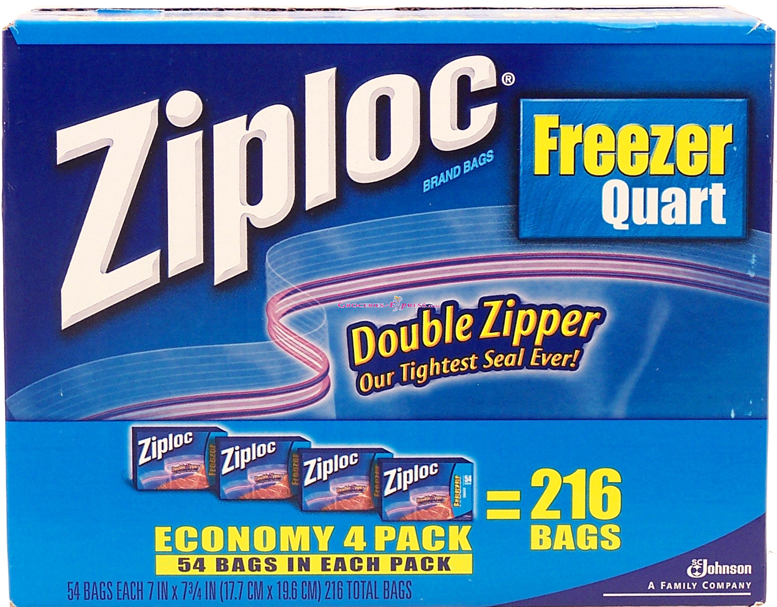 Ziploc  freezer quart, economy 4-pack, 7 x 7 3/4-in bags, double zipper Full-Size Picture